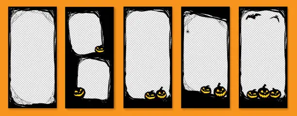 Vector illustration of Happy Halloween stories template for phone photo. Business card with halloween story. Social media pack vector.