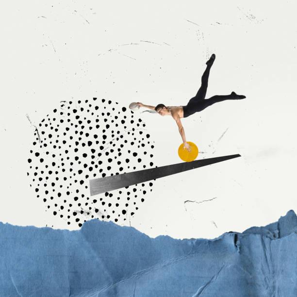 istock Muscular, athletic, young man playing water polo. Abstract design elements. Contemporary art collage. 1483857359