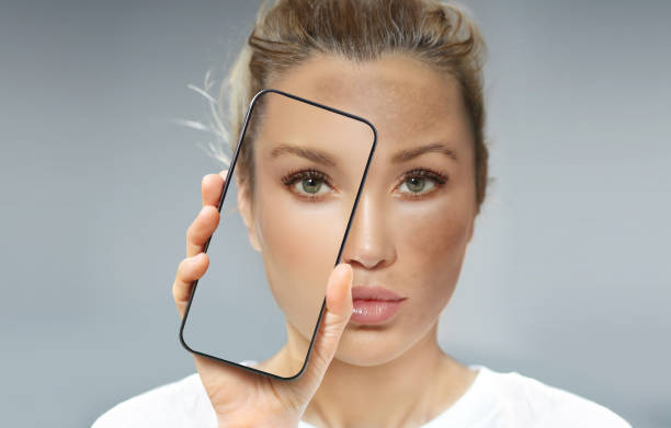 istock Dark spots, freckles,hyperpigmentation(melasma or chloasma),woman using smartphone for skin diagnostics, cosmetology and dermatology concept. 1483857519