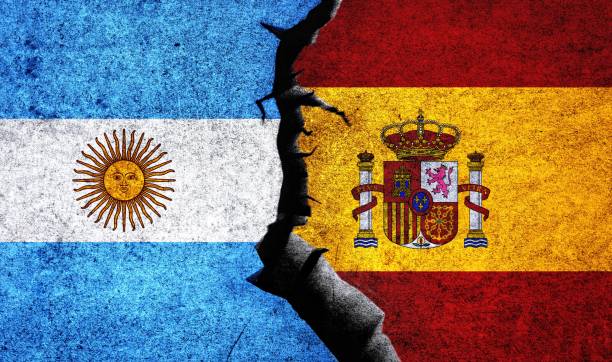 istock Spain vs Argentina flags on a wall with a crack. Spain Argentina relations 1483857854
