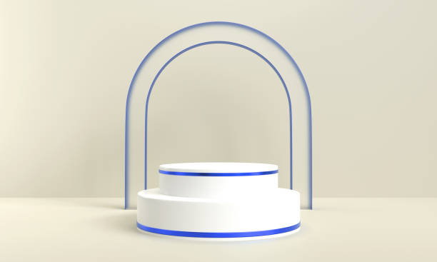 istock 3d rendered Stage podium on the floor, product display mock up with modern backdrops studio 1483863382