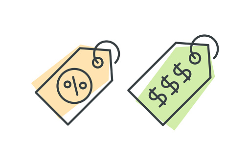 Price tag with dollar and percentage sign. Line icons. Editable stroke. Vector illustration.