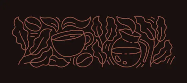 Vector illustration of Coffee pattern. Coffea design element. Editable outline stroke. Vector line.