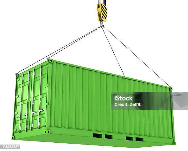 Green Container Hoisted Stockfoto und mehr Bilder von Ausrüstung und Geräte - Ausrüstung und Geräte, Behälter, Beladen