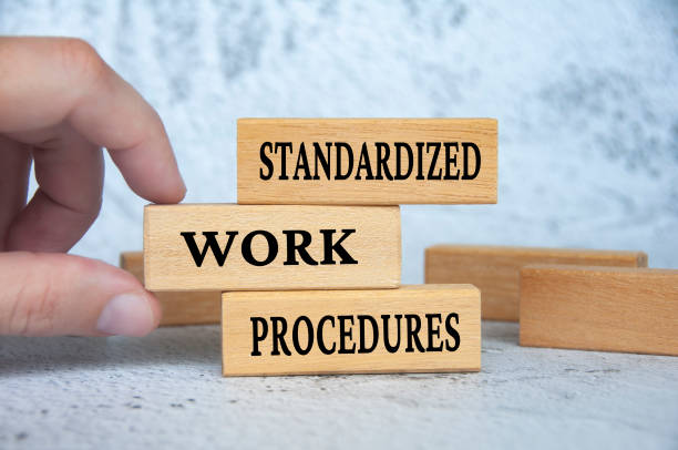 istock Standard work procedures text on wooden blocks. Business concept 1483876902