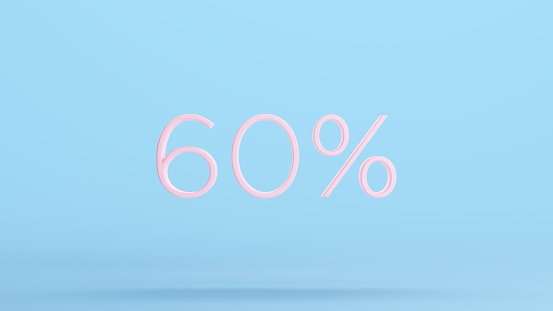 Pink 60% Percent Sign Text Business Sale Price Off 60 % Ten Discount Symbol Kitsch Blue Background 3d illustration render digital rendering