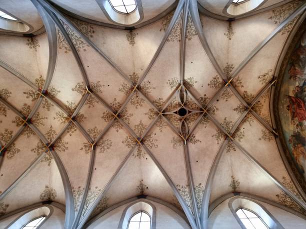 The richly decorated Gothic “Doorway of Kings” is the entrance to one of the most significant late-Gothic church buildings in Switzerland (built in 1478), with its plain elegant interior. The baroque Bossard organ and the original choir stalls are particularly worth seeing. The image shows the ribbed vault of the church.