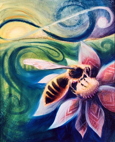 Bee pollinating a flower. I am the artist.