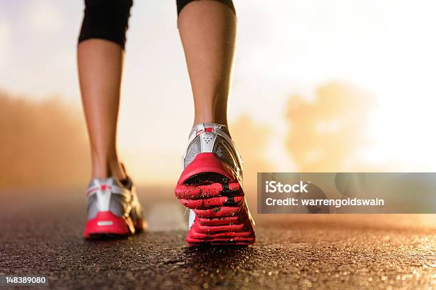 Runner Feet Sunrise Stock Photo - Download Image Now - Dress Shoe, Running, Marathon