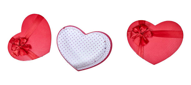 red open and closed shaped box isolated on gray background for valentine's