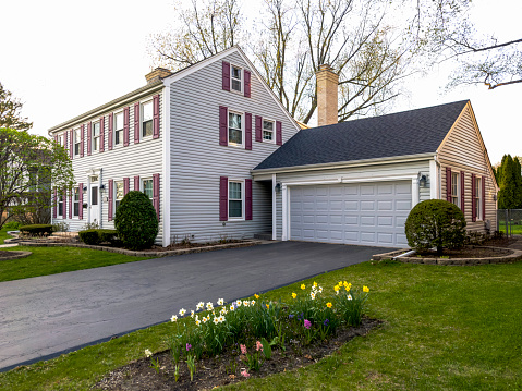 Saltbox colonial house in springtime
