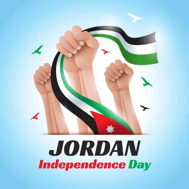 Vector illustration of Jordan Independence Day Background Design with hand holding flag Illustration