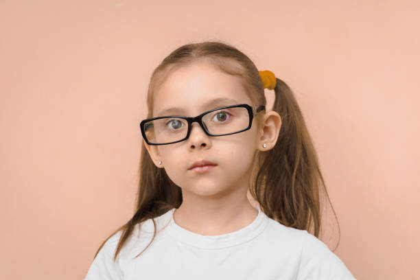 istock Portrait of a preschool girl in rectangular optical glasses 1483911833