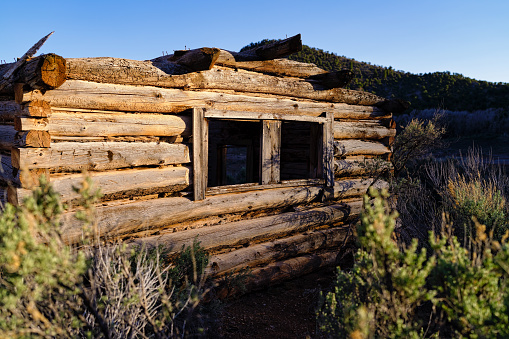 Dilapidated Old Western Log Cabin