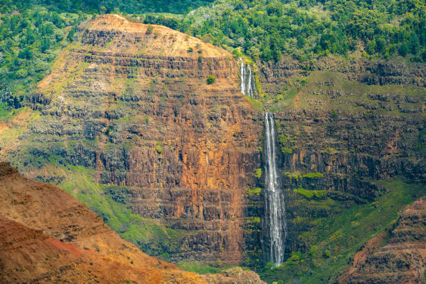 wodospad waimea canyon, znany również jako wielki kanion pacyfiku po zachodniej stronie kauaê»i na wyspach hawajskich, usa - hawaii islands big island waterfall nobody zdjęcia i obrazy z banku zdjęć