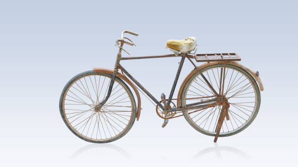 istock side view old and dirty brown and black frame bicycle on gradient blue and white background, object, decor, transport, gift, decoration, copy space 1483915911
