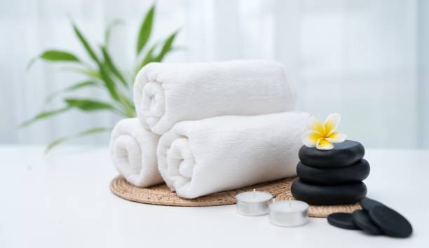 istock Spa accessory composition set in day spa hotel , beauty wellness center 1483917961