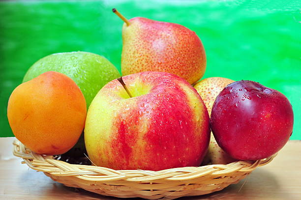 istock Fresh fruits on wicker basket 148392287