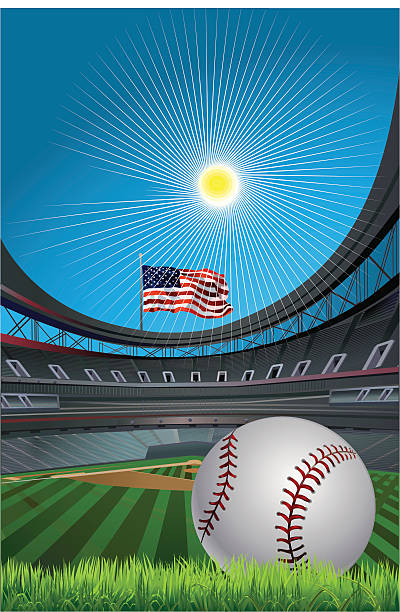 illustrazioni stock, clip art, cartoni animati e icone di tendenza di stadio di baseball e sole - baseballs baseball stadium athlete