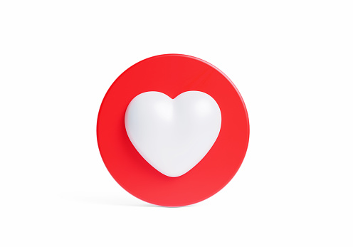 Heart shaped liked button on white background. Horizontal composition with copy space.