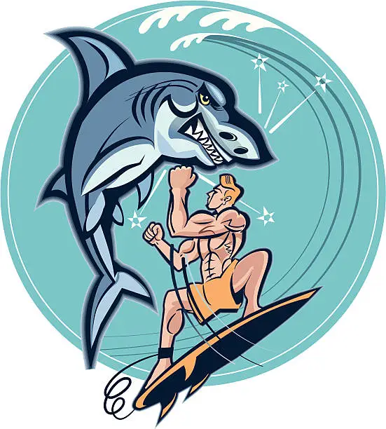Vector illustration of Surfer beat the shark