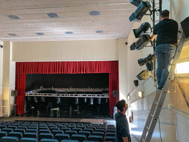 istock Sound technicians working on the installation of lights and spotlights 1483930314