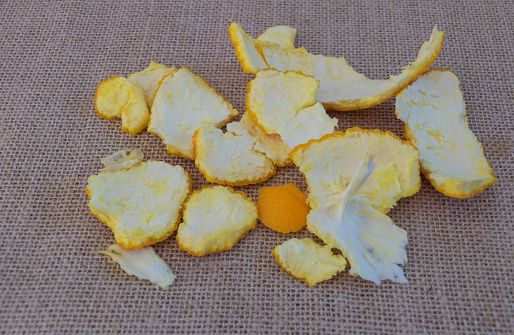 The Essence of Citrus: Orange Peels on Textured Background.