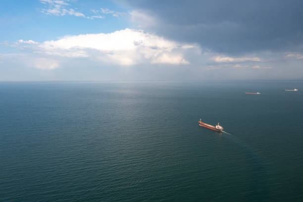 istock Aerial view of cargo ship in transit. 1483931554