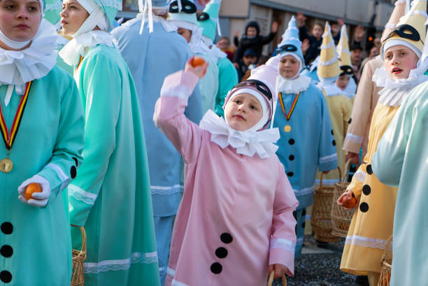 Brussels, Belgium – February 21, 2023: An annual carnival in in the city of Binche, Belgium held every year at the beginning of lent.