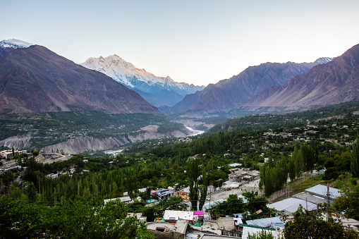 Scenic view of Indus river down in the valley in Northern Pakistan, Gilgit-Baltistan