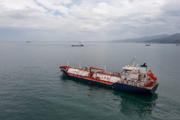 istock Aerial view tanker ship with liquid bulk cargo in transit. 1483944029