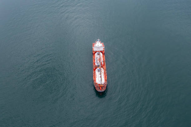 istock Aerial view tanker ship with liquid bulk cargo in transit. 1483944512