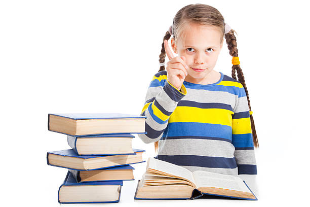 istock girl with books shaking finger on isolated white 148396278