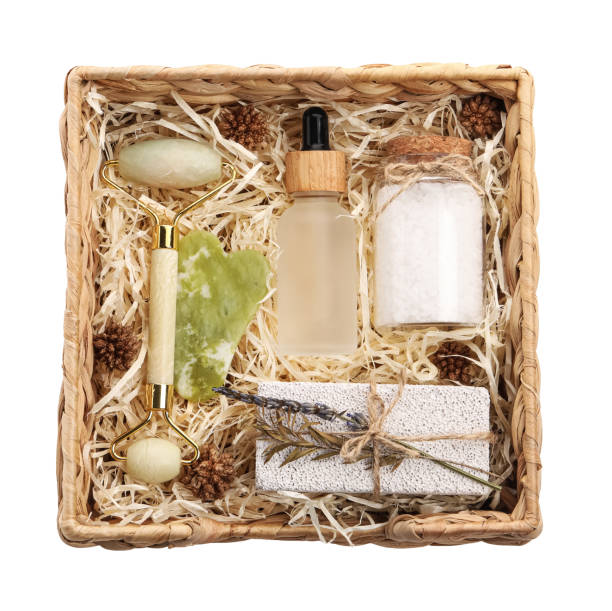 istock Spa gift set with different personal care products isolated on white, top view 1483963232