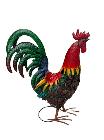 Metal rooster decoration isolated on white background