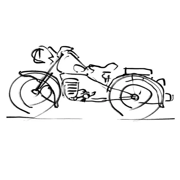 Vector illustration of simple hand drawn line drawing illustration of a motorcycle