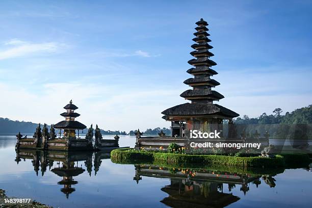 Temple Volcano Carter Lake Bali Pura Ulu Lake Stock Photo - Download Image Now - Architecture, Asia, Bali