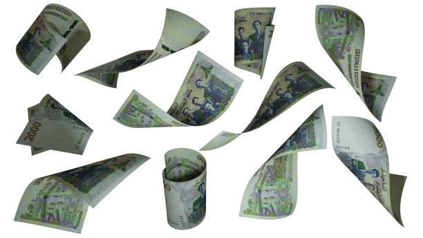 istock 3D rendering of Algerian dinar notes flying in different angles and orientations isolated on white background 1483987643