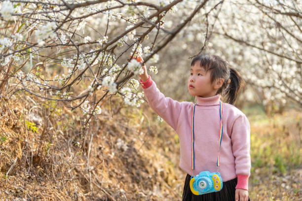 istock A girl blows bubbles with a bubble machine in the plum forest 1483989740