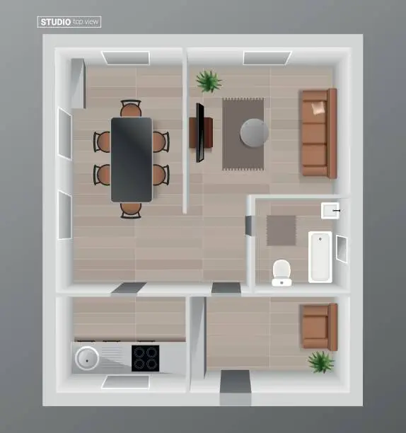 Vector illustration of Apartment floor plan. Top view flat vector illustration.
