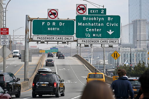 New York City, United States, April 6, 2023 - South Street Viaduct / Franklin D. Roosevelt East River Drive, Manhattan New York