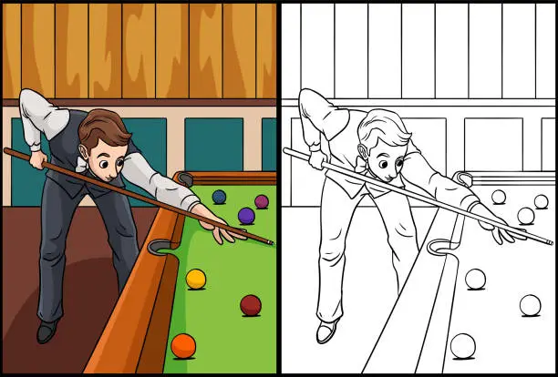 Vector illustration of Snooker Coloring Page Colored Illustration