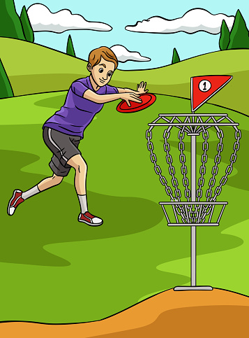 This cartoon clipart shows a Disc Golf illustration.