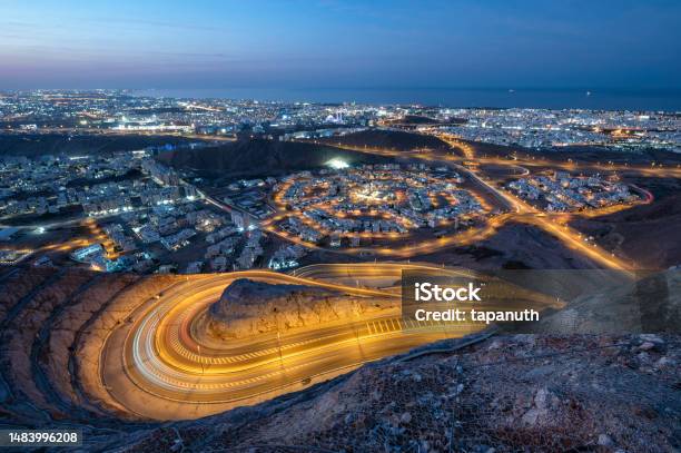 Aerial View Of Muscat Oman At Night Stock Photo - Download Image Now - Oman, Muscat - Oman, City