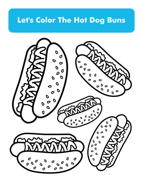ilustraciones, imágenes clip art, dibujos animados e iconos de stock de bollos de perro caliente para colorear página en carta tamaño de página niños colorear hoja de trabajo premium vector elemento - sesame black seed white background
