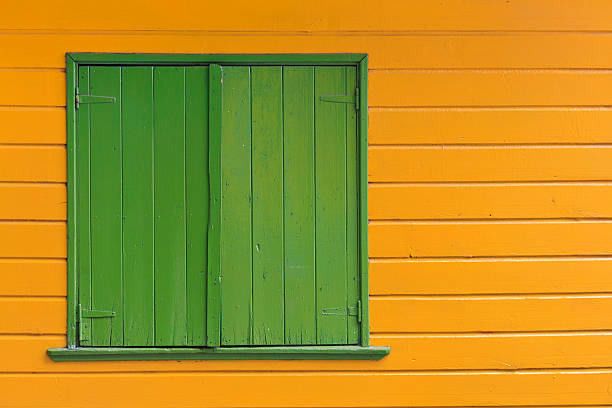 Green wooden shuters in Caminito stock photo