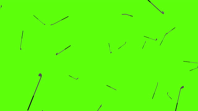 Golf sticks exploding over green screen or chroma key. Golf clubs explosion across the screen. Golf sticks burst background.