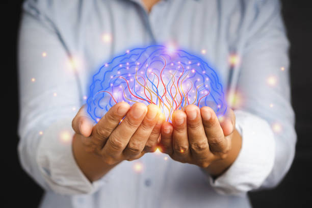 istock Digital image of the brain on the palm. Artificial Intelligence. 1484014946