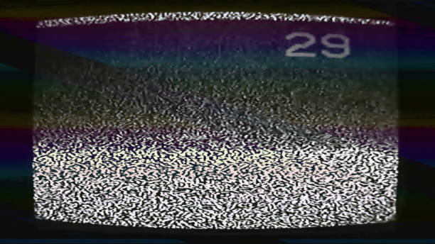 Old tv screen glitch static noise channel grain Old TV screen glitch static noise. Channel distortion. Black white purple green color analog grain texture on retro CRT television display illustration. crt computer screen stock pictures, royalty-free photos & images