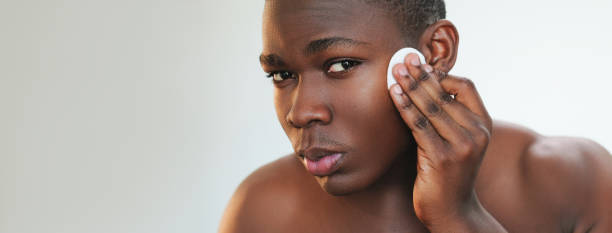 istock Face cleansing skin treatment man tonic cotton pad 1484018382